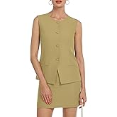 Casly Lamiit Womens Two Piece Blazer Outfits Summer Skirt Set Button Down Vest Short Skort Crew Neck Business Casual Suit