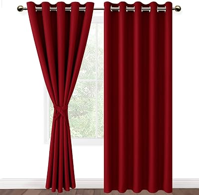 DWCN Red Blackout Curtains 66x90 with Tiebacks 2 Panels Thermal Insulated