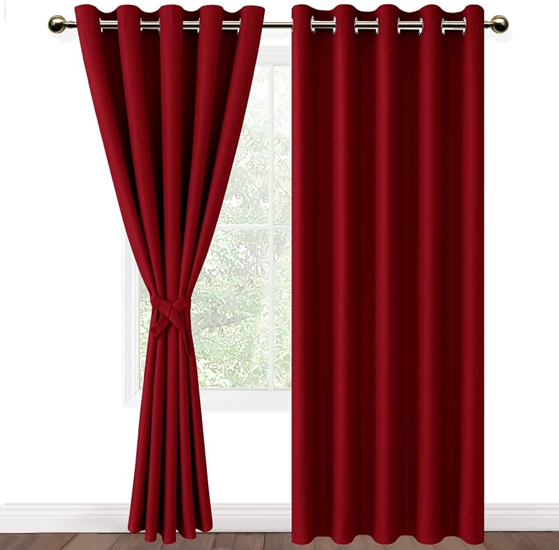 DWCN Red Blackout Curtains 66x90 with Tiebacks 2 Panels Thermal Insulated