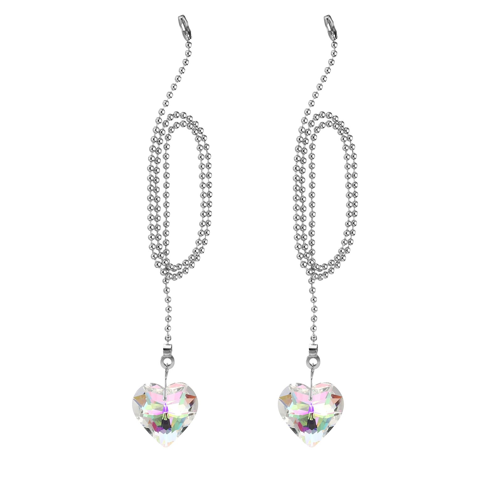 PATIKIL 21 Inch Ceiling Fan Pull Chain Extender Sets, 2 Pcs Crystal Heart Beaded Ball Fan Pull Chain with Ball Chain Connector, Pink Purple