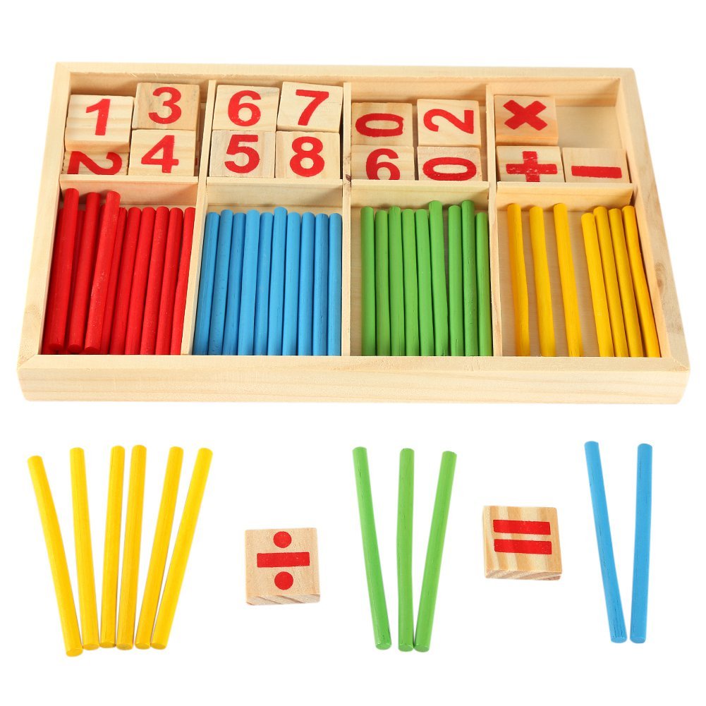 Yosoo Math Manipulatives Wooden Counting Rods Sticks Number Cards Building Blocks Preschool Educational Toys