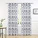 DriftAway Evelyn Thermal Room Darkening Grommet Unlined Window Curtains Ikat Floral Pattern Set of 2 Panels Each Size 52 Inch by 84 Inch Navy Blue
