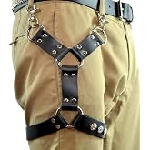 Pinwe Black Leather Thigh Leg Garters Belt Punk Harness Body Chain Cage for Women or Men