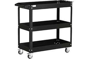 DURHAND 3 Tier Rolling Tool Cart with Wheels, 330 LBS Capacity Heavy Duty Utility Cart, Steel Mobile Service Cart for Garage,