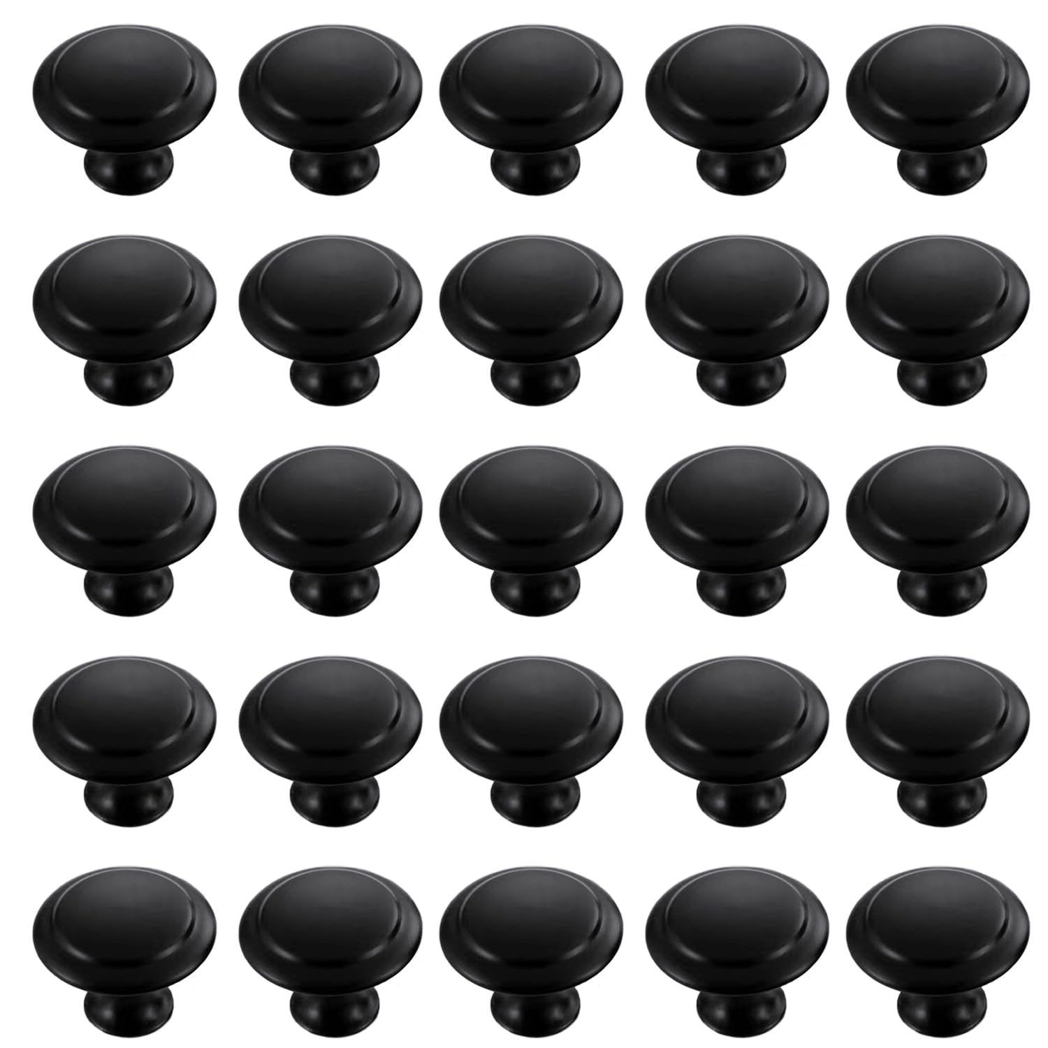 TRKETK 25 Piece Round Cabinet Knobs Pulls, Stainless Steel Black Door knobs Cupboard Door Knob Mushroom Drawer Knobs with Mounting Screws for Furniture Wardrobes Bathroom (30 mm)