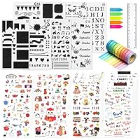 1000Art Planner Journal Supplies Kit,44 Accessories Include Journal Stencil,Stickers Set with Washi Tape,Bujo Ruler,Sticky Notes