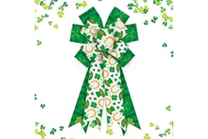 ON-AIRSTORE Saint Patrick's Wreath Bows St. Patrick Bows Horseshoe Green Clover Hat Burlap Bow for Wreaths, St Patrick's Day Ribbon Bows Tree Topper Bows for Indoor Outdoor Decoration Wreath Ornament Supplies