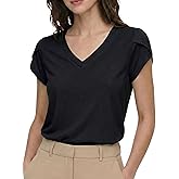 NUKELOLO V Neck Blouses for Women Petal Sleeve Summer Tops Capsule Wardrobe Essentials Dressy Casual Shirt