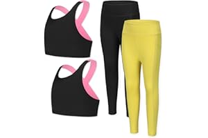 YMZIA Girls Yoga Leggings Girls Athletic Leggings Training Bras Set Kids Gym Crop Tank Top Activewear Set for 5-13Years