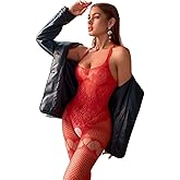 Walang Lip Women's Strap Lace Stockings Sexy Lingerie Babydoll Bodysuit Mesh Jumpsuit Tights Bodycon Sexy Fishnet