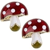 YACQ Mushroom Hypoallergenic Stud Earrings - Enamel & Gold Metal - Simple Delicate Easter Jewelry Gifts for Women