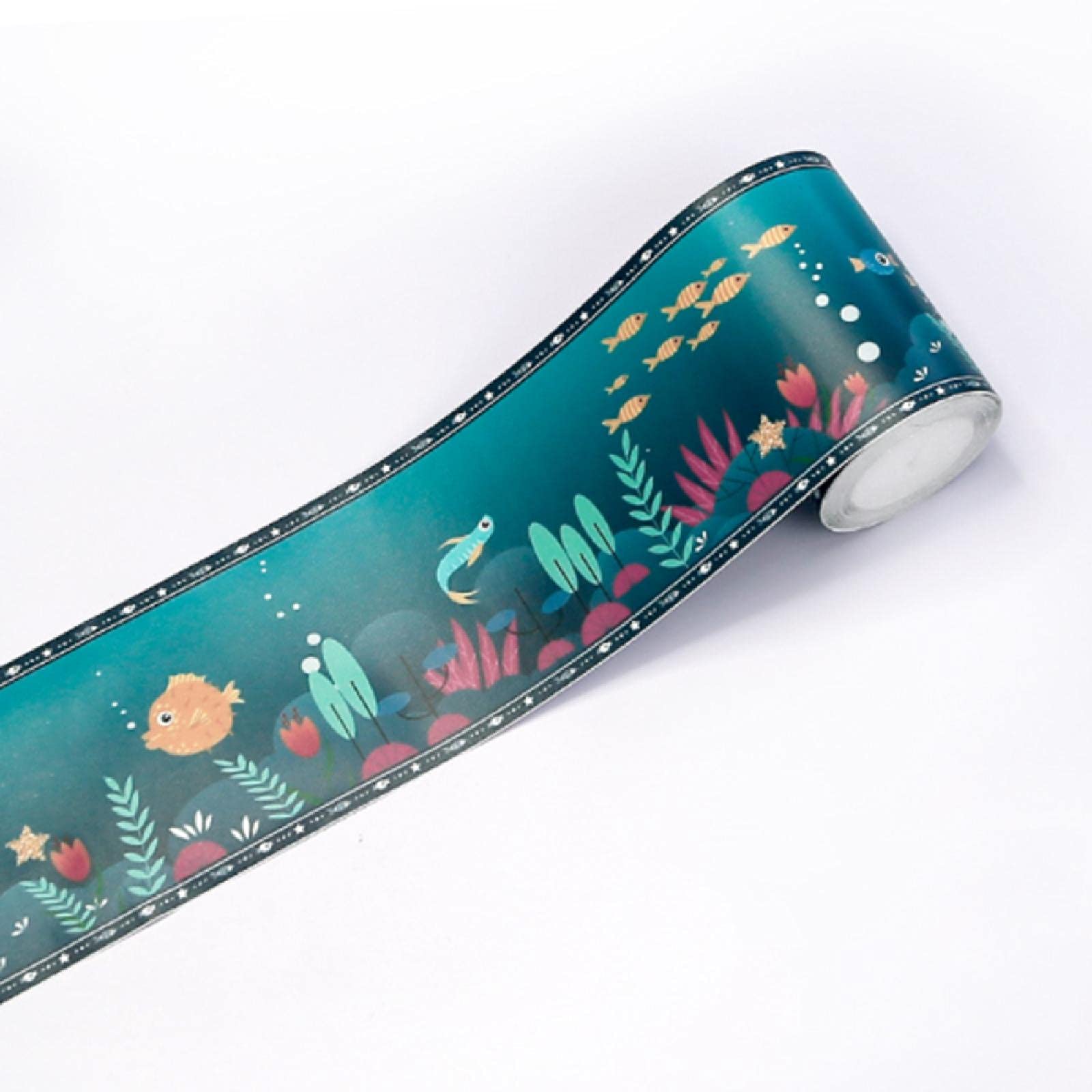 tooloflife Wallpaper Border Kitchen Border Stickers, Wall Decal Sticker Bathroom Kitchen Ceiling Backsplash Tiles Border for Kids Room Nursery School Classroom- Seabed