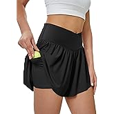 DLOODA Women's Athletic Running Shorts with Pockets Crossover Butterfly Flowy Shorts Cute Summer Skorts