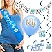 ARTIT Baby Shower Boy Blue Decoration Set All-in-1 Perfect Party Bundle Kit Hottest Favors - Banner Balloons Mommy to Be Sash Elephant Swirls Large Acrylic Pacifiers