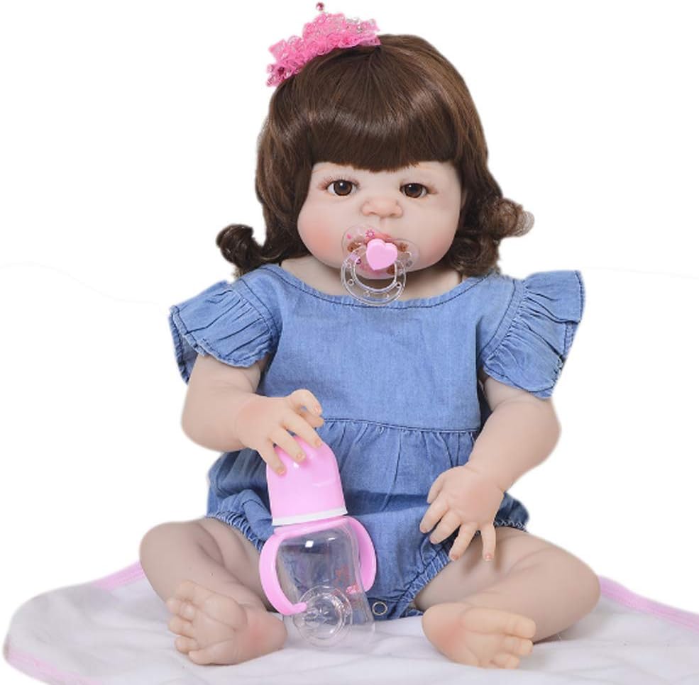 Prezzo JTYX DOLLS 57 cm Rinato Bambola Silicone Morbido Simulazione Bambino Regalo per Bambole per Neonati Capelli Ricci Occhi Marroni Neonato Lavabile,Color1,57cm Offerte