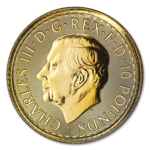2023 Set of (2) 1/10 oz British Gold Britannia (Queen Elizabeth II & King Charles III) Coins Brilliant Uncirculated with Certificates of Authenticity 24K 10£ BU