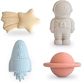 mushie Space Bath Toys Play Set for Toddlers | 100% Food Grade Silicone | Mold Free, Pack of 4