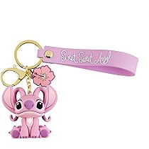 Disney Kids Lilo and Stitch Angel 3D Charm Lanyard Keychain, Pink