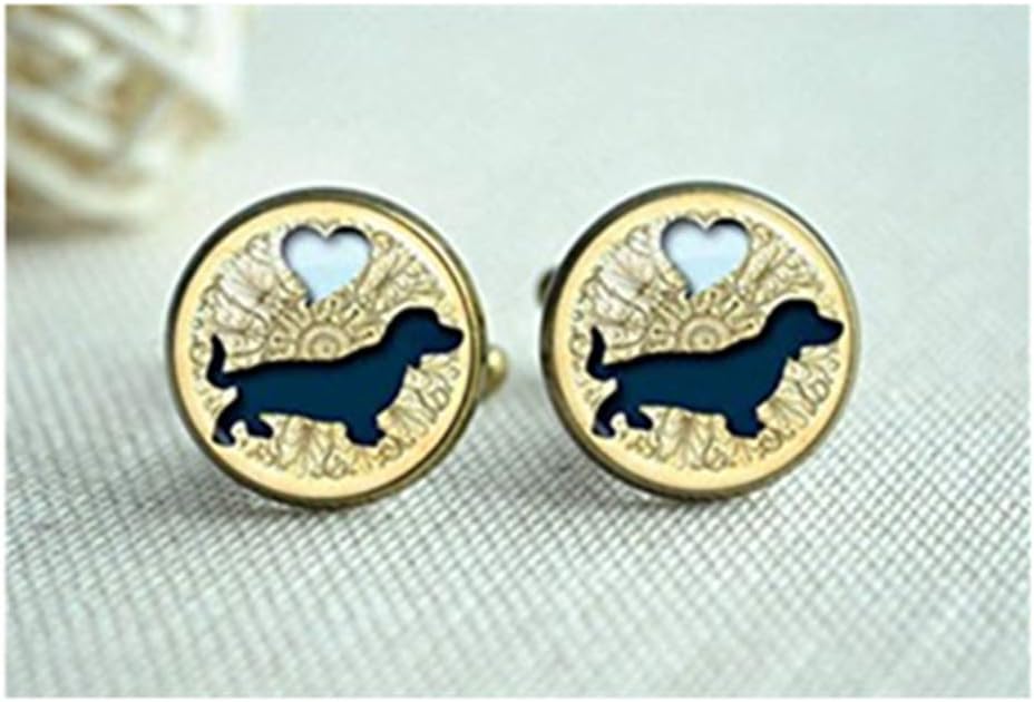 JUN Dachshund Cufflinks, Sausage Dog Cufflinks,Love Heart Jewelry,Dome Glass Jewelry, Pure Handmade