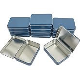 Thintinick 12 Pieces Rectangular Metal Empty Hinged Tins Containers, Blue | Basic Necessities, Home Storage Organizer, Mini Box Set, 4.5 x 3.3 x 0.87 inches