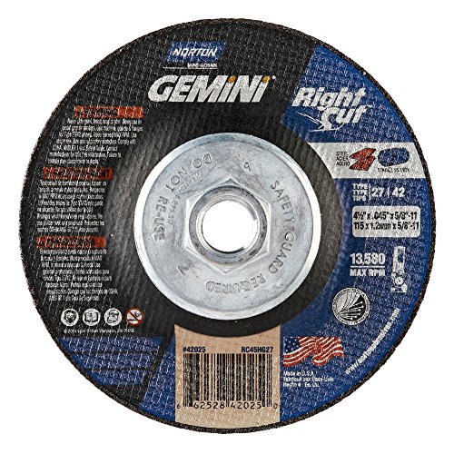 Norton Gemini Right Cut Right Angle Grinder Reinforced Abrasive Flat Cut-off Wheel, Type 27, Aluminum Oxide, 5/8