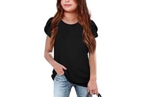 Goranbon Girls' Summer T Shirts Crewneck Petal Short Sleeve Cute Casual Tops