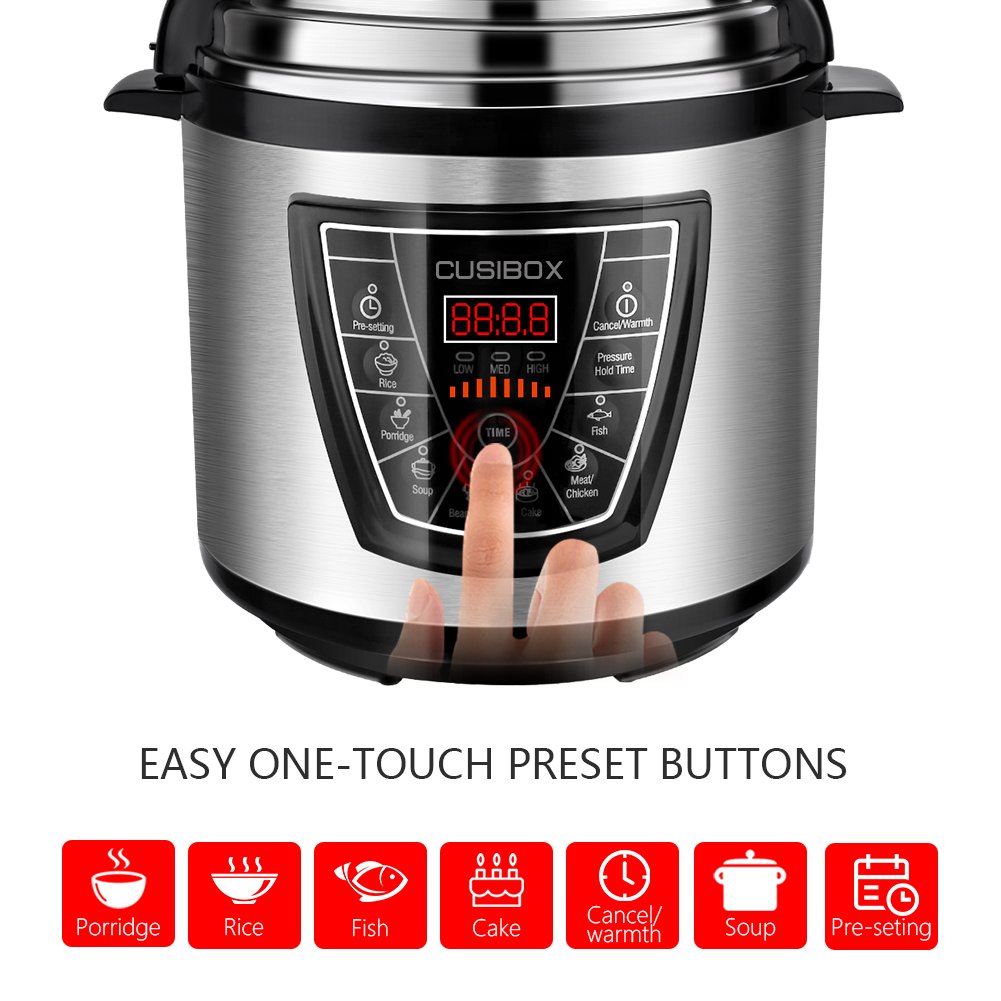 Electric Pressure Cooker, CUSIBOX Multifunctional Electric Pressure Cooker, Stainless Steel 6Qt 1000W Rice Cooker, Egg Cooker, Steamer and Warmer