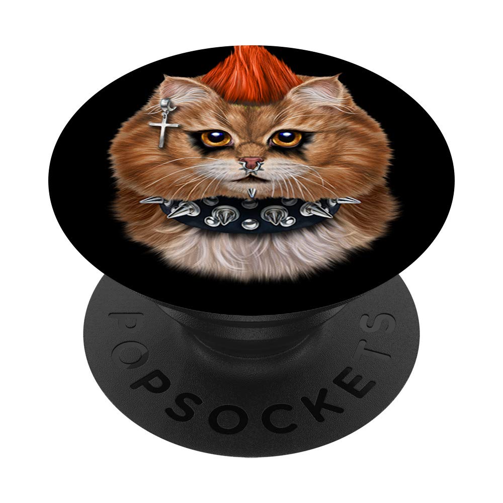 Punk Rock Orange Cat with Mohawk and Heavy Metal Makeup PopSockets Grip and Stand for Phones and Tablets