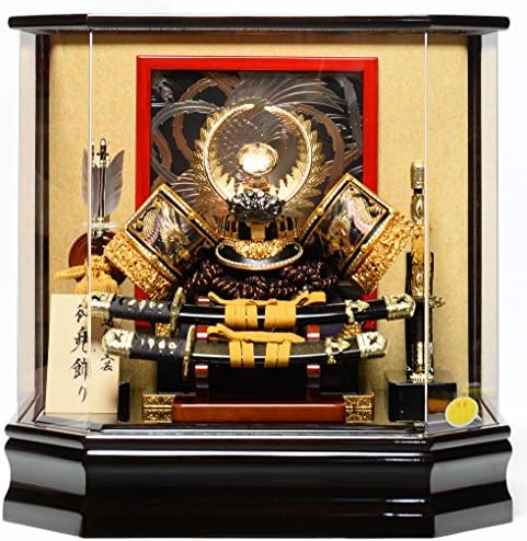 五月人形 兜ケース飾り 武将兜 12号ゴールド徳川家康公兜二段太刀ワインレッド隅切アクリルケース 伏見屋監修 ケース入り兜飾り