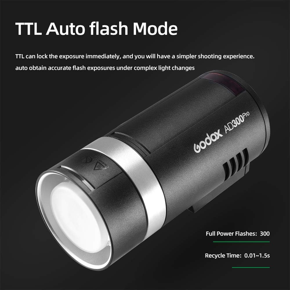 Godox AD300Pro AD300 Pro II AD300ProII 300Ws Outdoor Flash,12W Bi-Color 2800K-6000K,2.4G Wireless X System,TTL HSS 1/8000s,0.01s~1.5s Recycle Time,1/1 to 1/512 10 Power Steps(AD300Pro Update) - Image 5