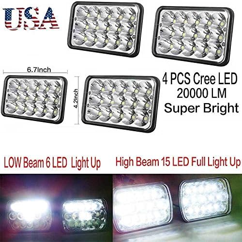 4"x6" inch 15 LED Headlights CREE HID Replace H4651 H4652 H4656 H4666 H6545 Sealed Beam 45W