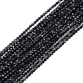 GEM-Inside Black Agate Gemstone Loose Beads Natural 2mm Round Faceted Crystal Energy Stone Power for Jewelry Making 15"