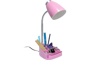 Simple Designs LD1002-PNK Gooseneck Organizer Desk Lamp with iPad Tablet Stand Book Holder, Pink