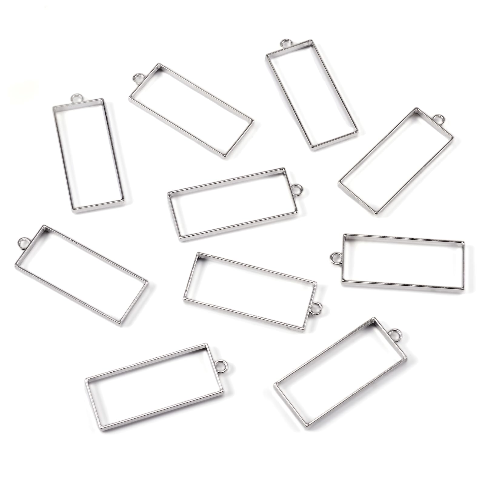PandaHall 10pcs Rectangle Frame Pendants 39x23.8x3.5mm Alloy Open Back Bezel Pendants Platinum for DIY Resin Pressed Flower Jewelry Making (Silver)