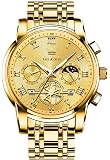 OLEVS Watch Men Gold Watch for Men Luxury Big Face Mens Watches Fashion Quartz Gold Chronograph Stainless Steel Waterproof Dress Mens Metal Watches Relojes para Hombres