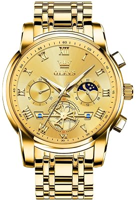 OLEVS Watch Men Gold Watch for Men Luxury Big Face Mens Watches Fashion Quartz Gold Chronograph Stainless Steel Waterproof Dress Mens Metal Watches Relojes para Hombres