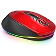 seenda Wireless Mouse, Rechargeable Light Up Mouse for Laptop, Small Cordless Mice with Quiet Click LED Rainbow Lights for PC Laptop Kids Chromebook Windows Mac,Black& Red