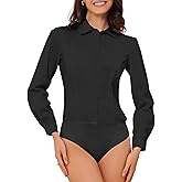 Allegra K Button Down Bodysuit Blouse for Women Collared Shirts Long Sleeve Work Business Casual Bodysuits Top