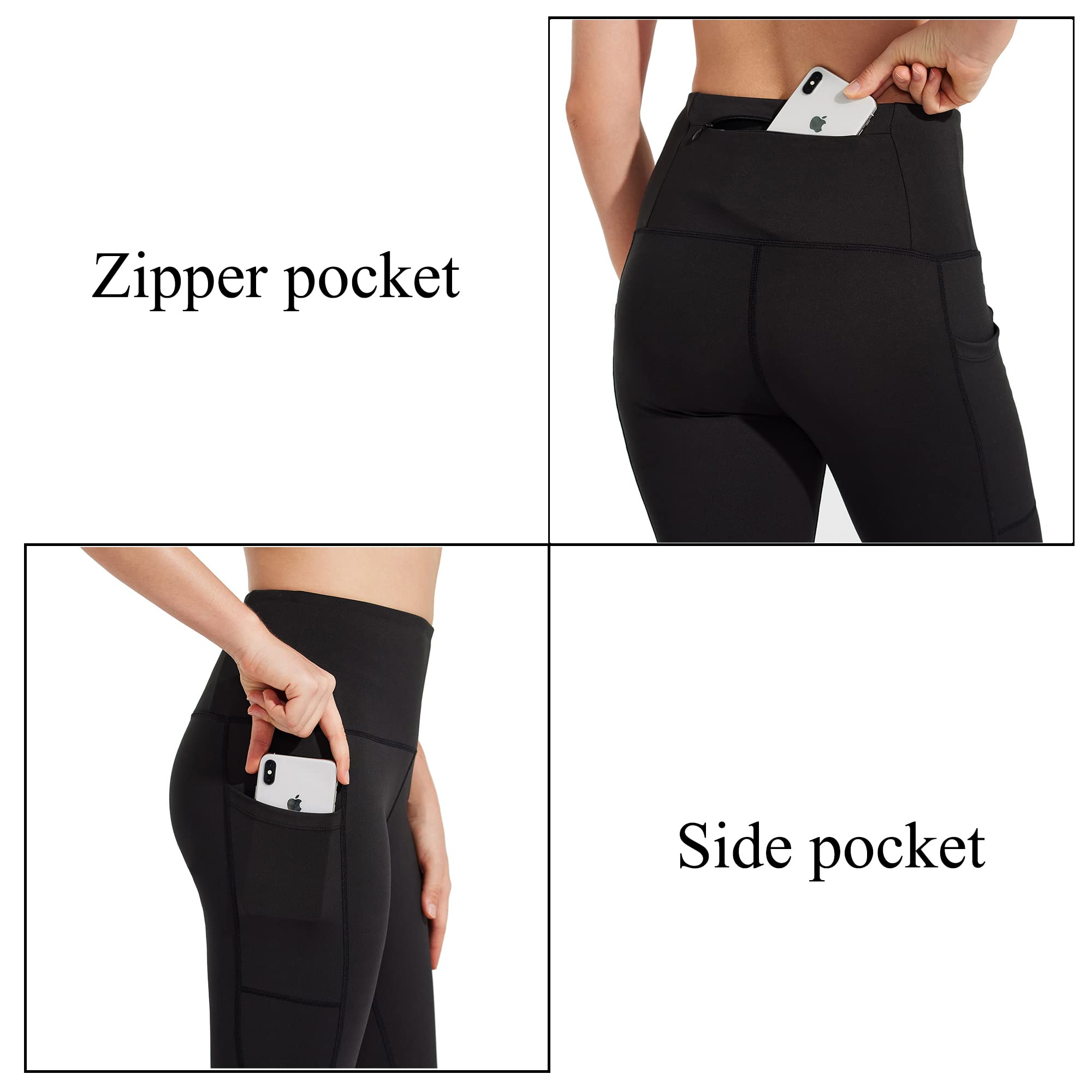 BAYGE Damen Bootcut Yogahose Hohe Taille Wasserdicht Blickdicht Bauchkontrolle Slim Fit Leggings Sporthose Schlaghose Sweathose Fitnesshose mit Taschen, Schwarz, M 4