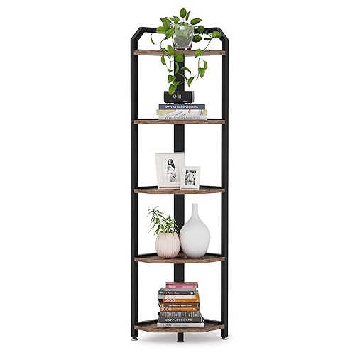 Tribesigns Corner Shelf, 5 Tier Corner Bookshelf and Bookcase Rustic