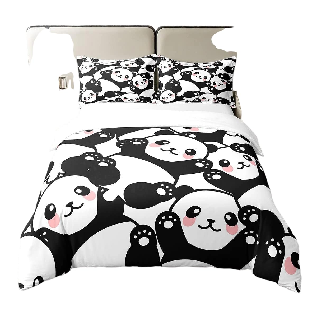 Homewish Kid Duvet Cover Double, Cute Panda Bedding Set for Bedroom Decor, Kawaii Black White Bear Comforter Cover, Giant Panda Bedding Comforter Set, Cartoon Bedding Set for Childern Boys Girls — image 1