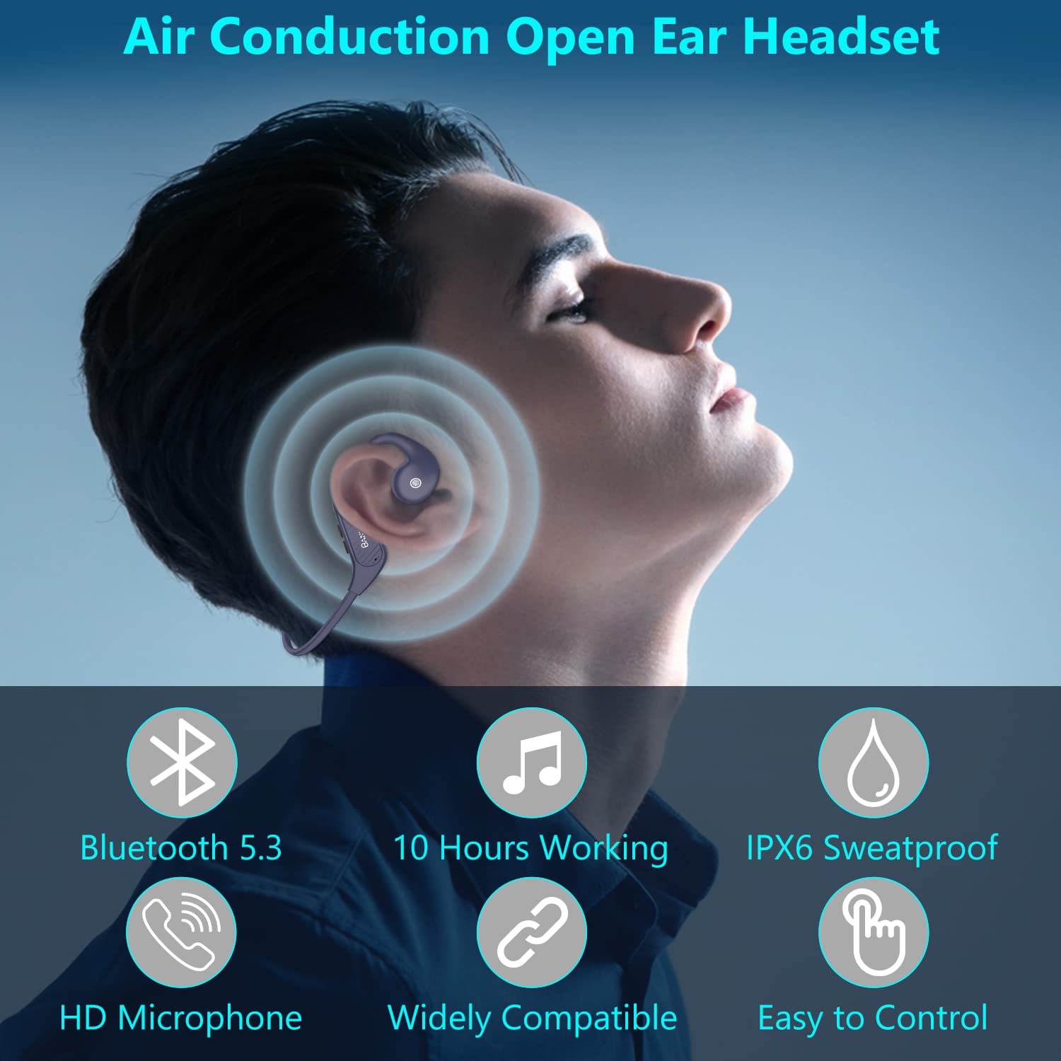 BANIGIPA Open Ear Headphones Wireless Bluetooth, Upgraded 5.3 Bluetooth Headphones with Microphone for Cell Phones, Waterproof Wireless Headset for Running, Cycling, Hiking, Driving,10 Hrs Playtime