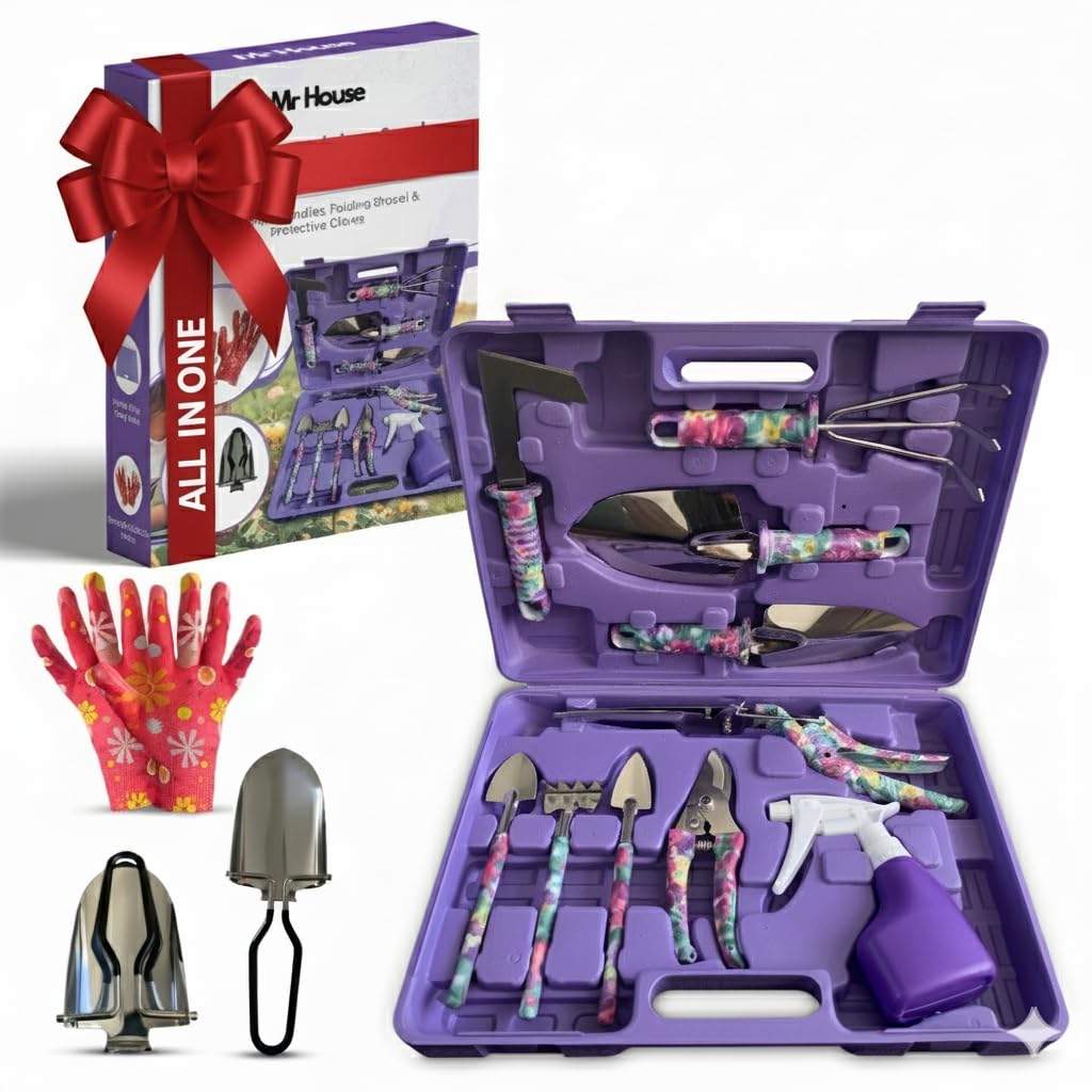 Photo 1 of 12-Piece Gardening Tools Set – Rust-Resistant Stainless Steel Hand Tools with Ergonomic Floral Handles & Carry Case, Includes Folding Shovel & Gloves – Perfect Gardening Kit for Women & Beginners