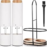 Threlaco Electric Salt and Pepper Grinder Set with 1 Portable Spill Proof Base 2 Packs Battery Operated Salt Pepper shakers with Adjustable Coarseness Light Wheat Straw Grinder for Kitchen(White)