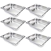 GDOODM 6 Pack Half Size Hotel Pans, 1/2 Size Steam Table Pan 2.5 Inch Deep Commercial Stainless Steel Pan for Food, Catering Pan for Hotel, Buffet, Restaurant and Party