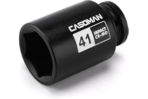 CASOMAN 3/4" Drive Deep Impact Socket-41mm, Jumbo Impact Socket, Metric, 6-Point, CR-MO, Black Phosphate Finish