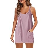 Panadila Womens Summer Sleeveless Mini Dress V Neck Spaghetti Strap Sundress Athletic Short Dress with Pockets