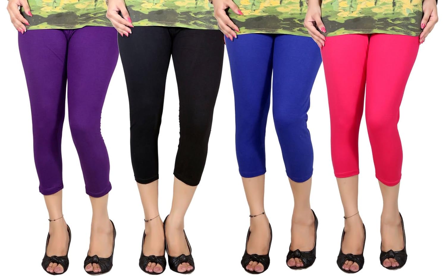 q-rious women's multicolor free size three fourths (pack of 4)