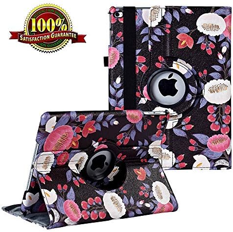 iPad 9.7 inch Case 2018 2017/ iPad Air Case - 360 Degree Rotating Stand Protective Cover Smart Case with Auto Sleep/Wake for Apple iPad 5th/6th Generation (Black Flower)