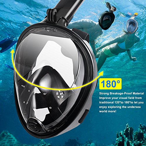 ROCONTRIP Full face Snorkel mask, Kids easybreath Scuba mask with 180° Panoramic oceanview Seaview Snorkeling mask, Underwater Full Snorkel mask with Snorkel Bag (Black, S/M) - Thumbnail 2